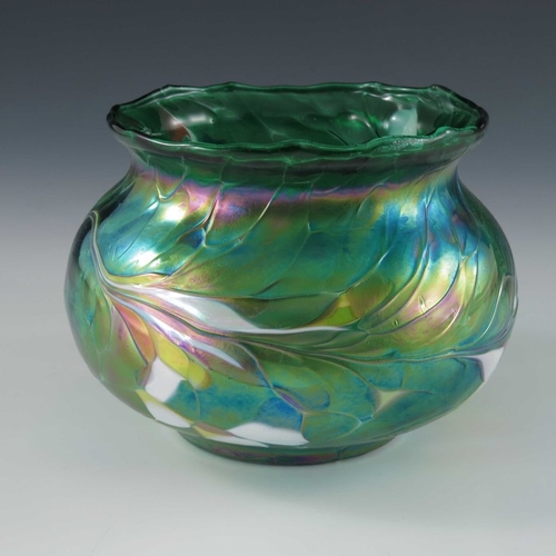 550 - An Austrian Secessionist iridescent glass vase, possibly Kralik, circa 1900, ovoid form with flared ... 