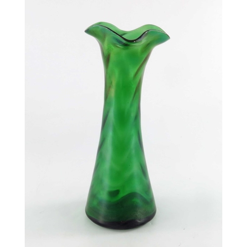 551 - Loetz, a Secessionist Creta optic wave moulded glass vase, green lustre with ribbed design, waisted ... 