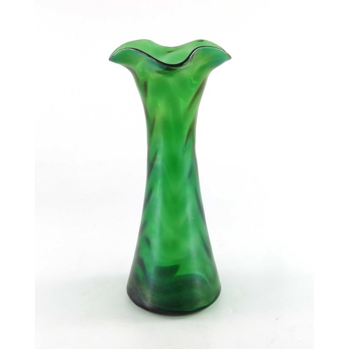 551 - Loetz, a Secessionist Creta optic wave moulded glass vase, green lustre with ribbed design, waisted ... 