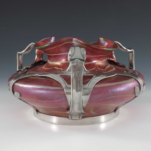 552 - Loetz for Friedrich van Hauten and Sohn, a Secessionist iridescent glass and pewter mounted vase, ci... 