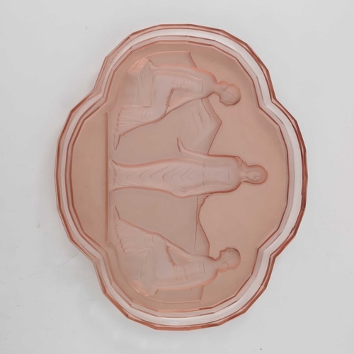 556 - Walther and Sohn, an Art Deco pink glass tray, quatrelobed form, intaglio moulded with three Classic... 