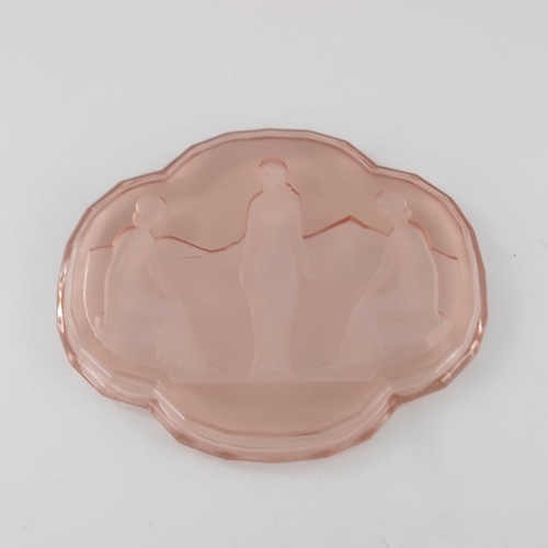 556 - Walther and Sohn, an Art Deco pink glass tray, quatrelobed form, intaglio moulded with three Classic... 