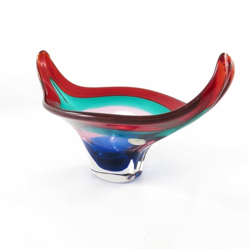 564 - A Murano glass Sommerso vase, imported by Hans Geismar, circa 1950s, pulled elliptical form with mul... 