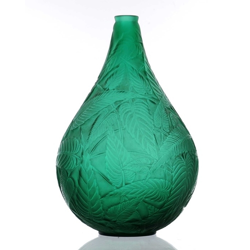 571 - Rene Lalique, a Sauge green glass vase, model 935, designed circa 1923, frosted and white stained, i... 