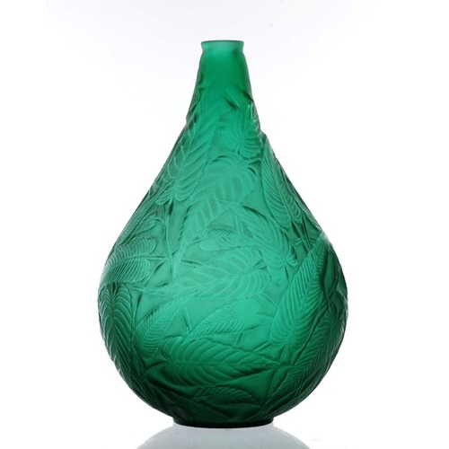 571 - Rene Lalique, a Sauge green glass vase, model 935, designed circa 1923, frosted and white stained, i... 