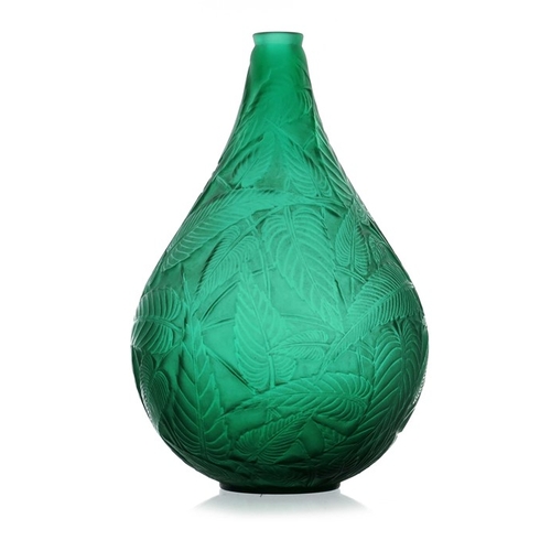 571 - Rene Lalique, a Sauge green glass vase, model 935, designed circa 1923, frosted and white stained, i... 