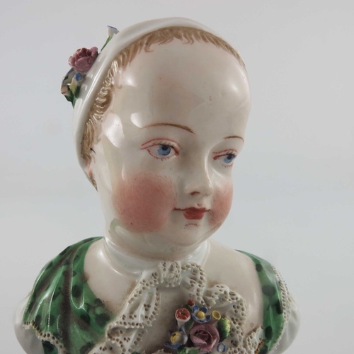 581 - Four Royal Vienna porcelain bust figures, 19th century, modelled as 18th century children, on scroll... 