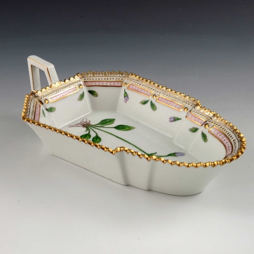 588 - A Royal Copenhagen Flora Danica floral specimen painted dish, circa 1970, stepped spade form with an... 