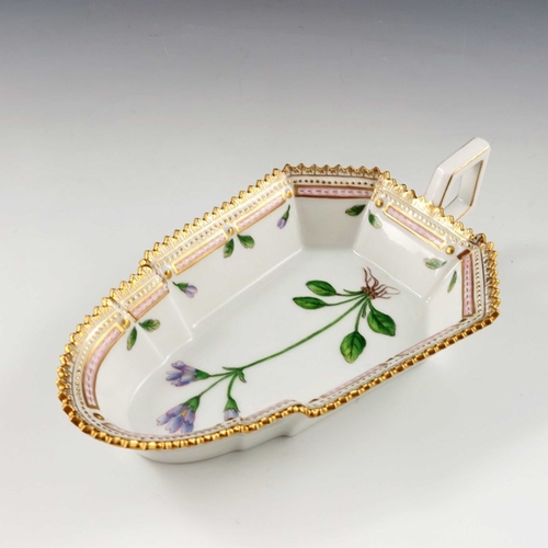 588 - A Royal Copenhagen Flora Danica floral specimen painted dish, circa 1970, stepped spade form with an... 