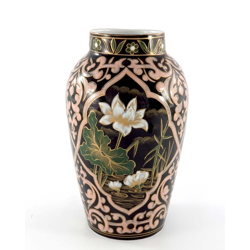 594 - An Aesthetic Movement Limoges enamel or slip decorated vase, in the style of Zsolnay, shouldered for... 