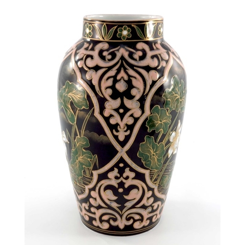 594 - An Aesthetic Movement Limoges enamel or slip decorated vase, in the style of Zsolnay, shouldered for... 