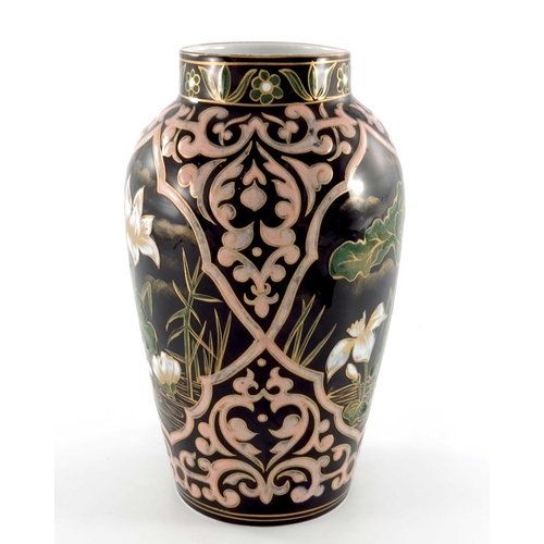 594 - An Aesthetic Movement Limoges enamel or slip decorated vase, in the style of Zsolnay, shouldered for... 