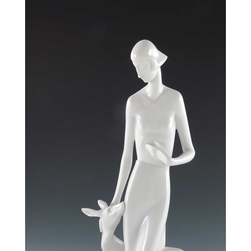 601 - Gerhard Schliepstein for Rosenthal, figure of a woman with deer, designed circa 1931, impressed and ... 