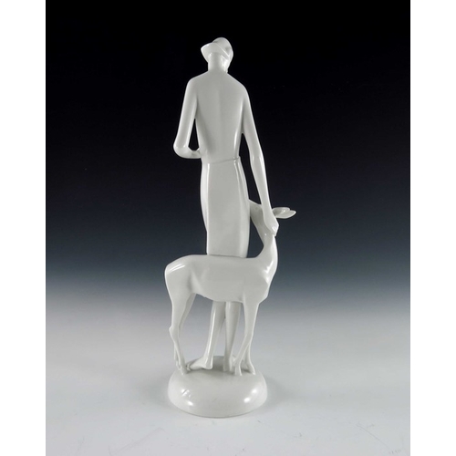 601 - Gerhard Schliepstein for Rosenthal, figure of a woman with deer, designed circa 1931, impressed and ... 