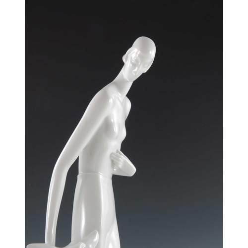 601 - Gerhard Schliepstein for Rosenthal, figure of a woman with deer, designed circa 1931, impressed and ... 