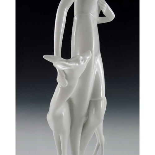 601 - Gerhard Schliepstein for Rosenthal, figure of a woman with deer, designed circa 1931, impressed and ... 