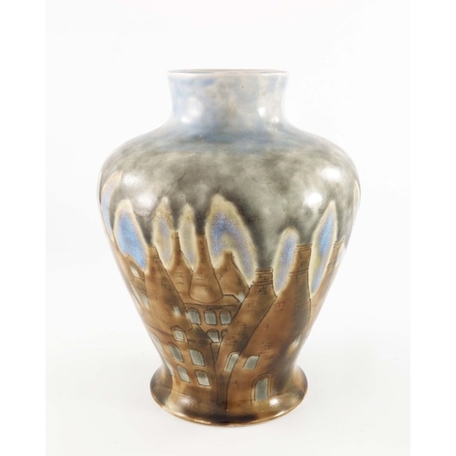 608 - Philip Gibson for Cobridge pottery, a stoneware Bottle Kiln vase, shouldered inverse baluster form, ... 