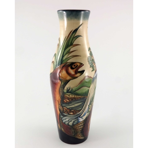 628 - Philip Gibson for Moorcroft, a Trout vase, 1998, slender shouldered and flared neck form, impressed ... 