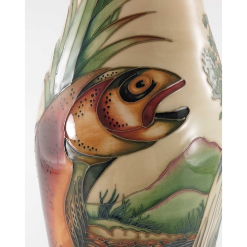 628 - Philip Gibson for Moorcroft, a Trout vase, 1998, slender shouldered and flared neck form, impressed ... 