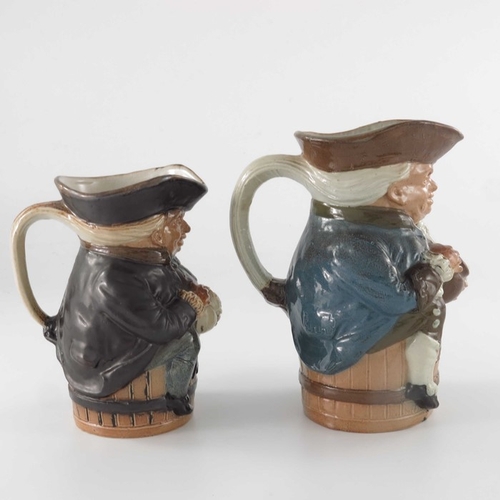 666 - Harry Simeon for Doulton Lambeth, two graduated stoneware XX Toby jugs, modelled seated on barrels, ... 