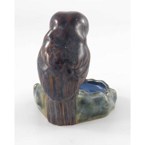 674 - Harry Simeon for Doulton Lambeth, a stoneware bibelot, modelled as an owl on the edge of a pond, 10c... 