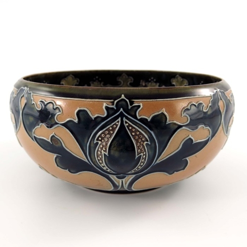 678 - Mark V Marshall for Royal Doulton, an Art Union of London stoneware bowl, tubelined and dimpled with... 