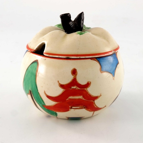 686 - Clarice Cliff for Newport Pottery, a Kew preserve pot, designed circa 1932, in the form of an apple,... 