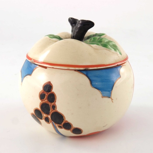 686 - Clarice Cliff for Newport Pottery, a Kew preserve pot, designed circa 1932, in the form of an apple,... 