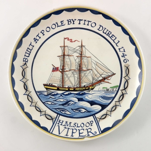 698 - Arthur Bradbury for Poole, a Maritime plate, 1975, painted with a ship in full sale, within concentr... 