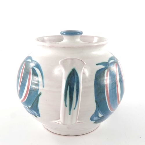 701 - Edgar Campden for Aldermaston Pottery, a studio pottery teapot, tin glazed and painted with turquois... 