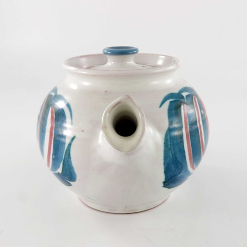 701 - Edgar Campden for Aldermaston Pottery, a studio pottery teapot, tin glazed and painted with turquois... 