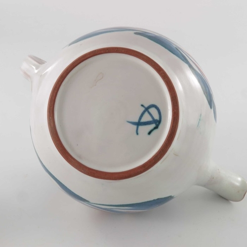 701 - Edgar Campden for Aldermaston Pottery, a studio pottery teapot, tin glazed and painted with turquois... 