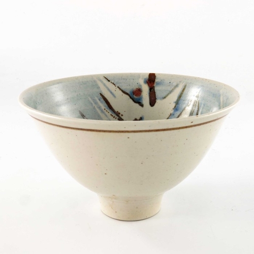 702 - David Lloyd Jones (1928-1994), a studio pottery bowl, ogee conical form, oatmeal glazed, the interio... 