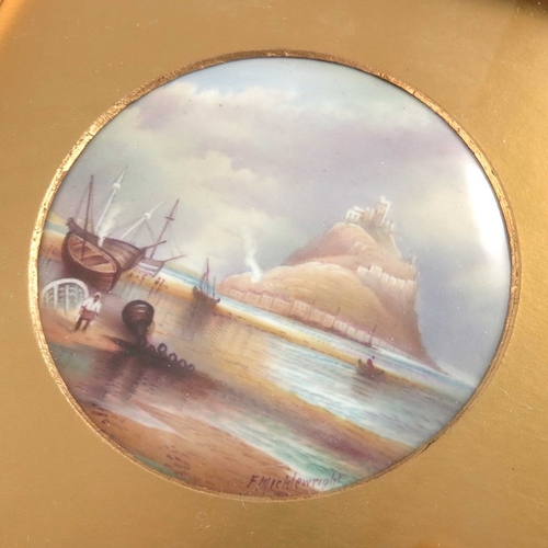 708 - F Micklewright, a pair of painted porcelain plaques, one after Turner's Fighting Temeraire, the othe... 