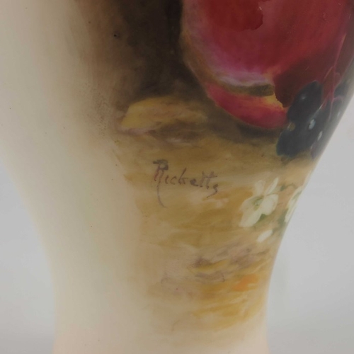 714 - W Ricketts, for Royal Worcester, a vase, circa 1926, painted with fallen fruit on a mossy bank, sign... 