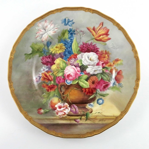 737 - H H Price for Royal Worcester, a floral painted cabinet plate, decorated with a vase of flowers, wit... 