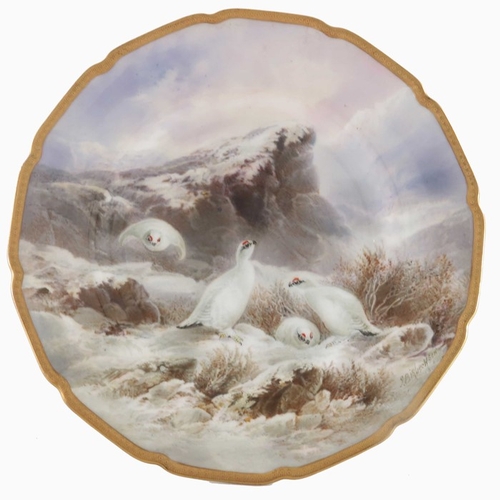 738 - J Birbeck Senior for Royal Doulton, a pair of painted cabinet plates, each with Ptarmigans in mounta... 