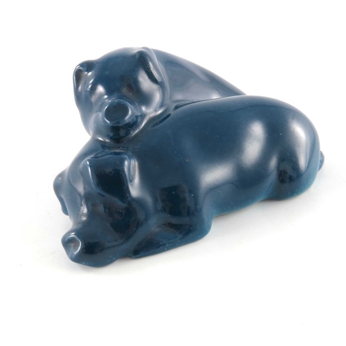 741 - Charles Noke for Royal Doulton, Snoozing Pigs figure group in blue glaze, small version, 9.5cm long