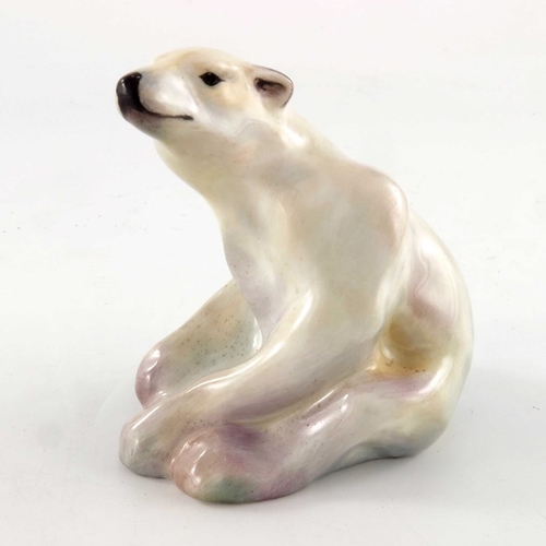 742 - Leslie Harradine for Royal Doulton, a Polar Bear figure, HN121, modelled sitting, printed Flambe mar... 