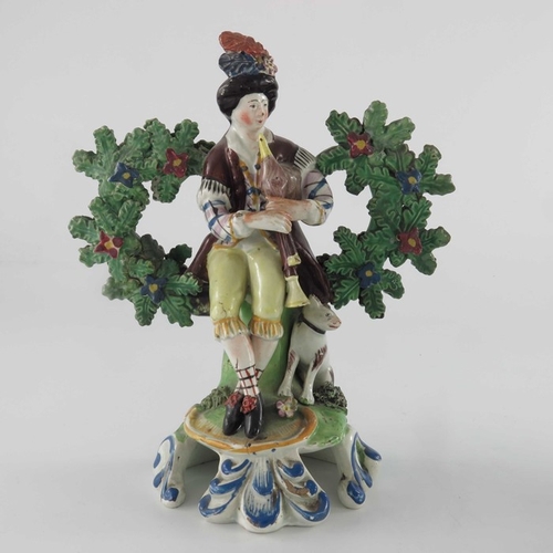 782 - A pair of Staffordshire pearlware figures, circa 1800, modelled as shepherd and shepherdess with mus... 