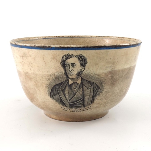 792 - A commemorative transfer printed bowl, for Albert Grant MP for Kidderminster, circa 1865, rounded fo... 