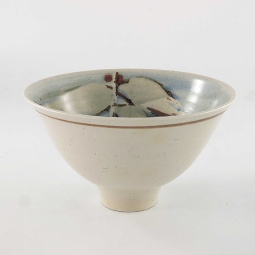 702 - David Lloyd Jones (1928-1994), a studio pottery bowl, ogee conical form, oatmeal glazed, the interio... 