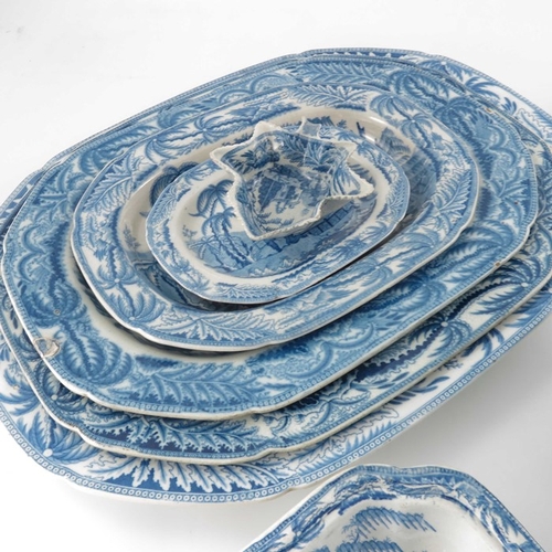 780 - A Davenport blue and white part dinner service, Chinoiserie Ruins, circa 1820, including dessert dis... 