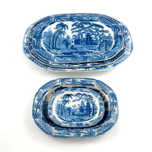 780 - A Davenport blue and white part dinner service, Chinoiserie Ruins, circa 1820, including dessert dis... 