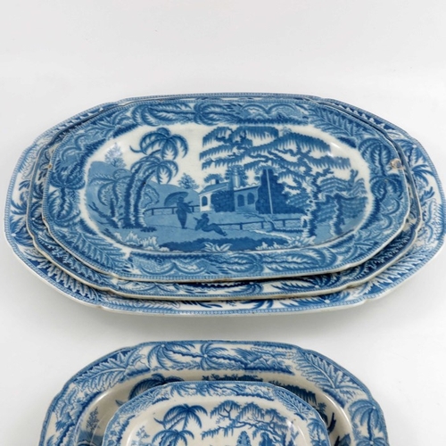 780 - A Davenport blue and white part dinner service, Chinoiserie Ruins, circa 1820, including dessert dis... 