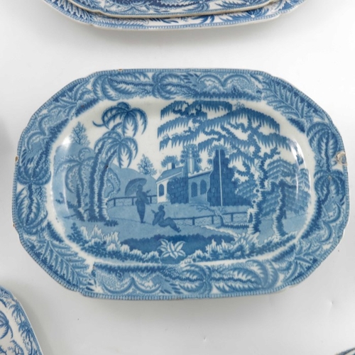 780 - A Davenport blue and white part dinner service, Chinoiserie Ruins, circa 1820, including dessert dis... 