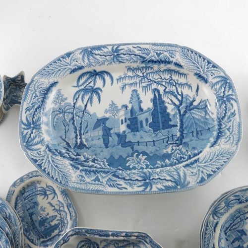 780 - A Davenport blue and white part dinner service, Chinoiserie Ruins, circa 1820, including dessert dis... 