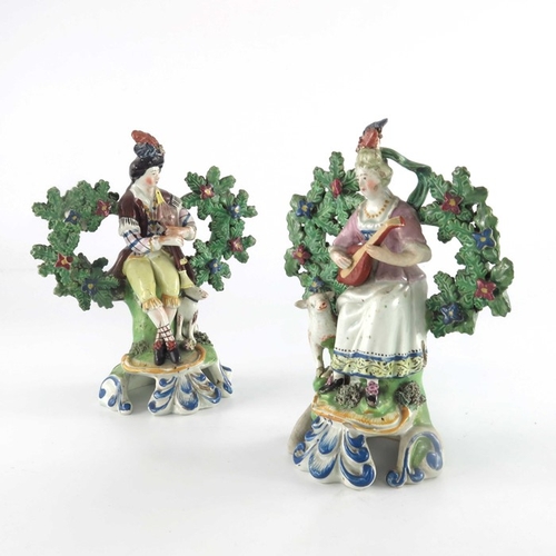 782 - A pair of Staffordshire pearlware figures, circa 1800, modelled as shepherd and shepherdess with mus... 