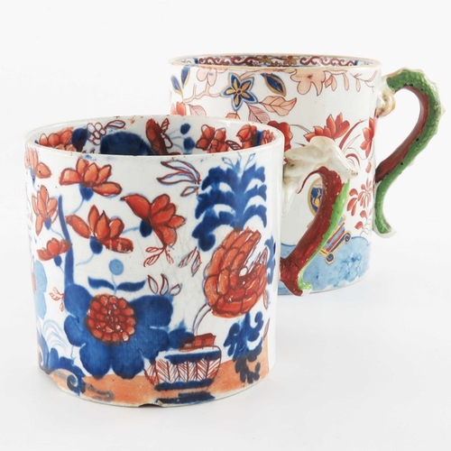 786 - Two ironstone dragon handled porter mugs or tankards, Masons and Davenport, decorated with Imari des... 