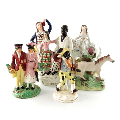 794 - Six Staffordshire figures, including Eva and Uncle Tom, Horse spill vase, married couple, etc., 24cm... 